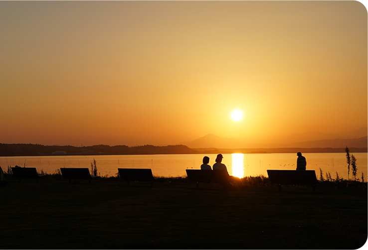 松川で見られる夕日